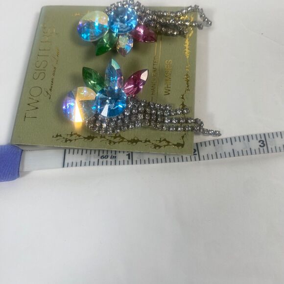 Vintage Two Sisters Lauren & Leah “Whimsies” Multicolor Rhinestone Clip-On Earri - Picture 5 of 6